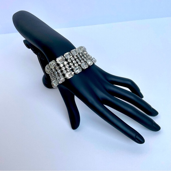 Albert Weiss Jewelry - VINTAGE WEISS RHINESTONE CRYSTAL WIDE CUFF BRACELET - SIGNED
